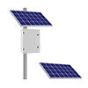 Show product details for KBC-AL5-200W KBC Networks 200 Watt Advanced Remote Power Kit with 2 x 100W Solar Panels, 13" D x 22" W x 30" H Powder-Coated Aluminum Enclosure and Side Panel Mount for 3-6" Pole