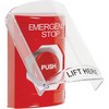 SS2021ES-EN STI Red Indoor Only Flush or Surface Turn-to-Reset Stopper Station with EMERGENCY STOP Label English